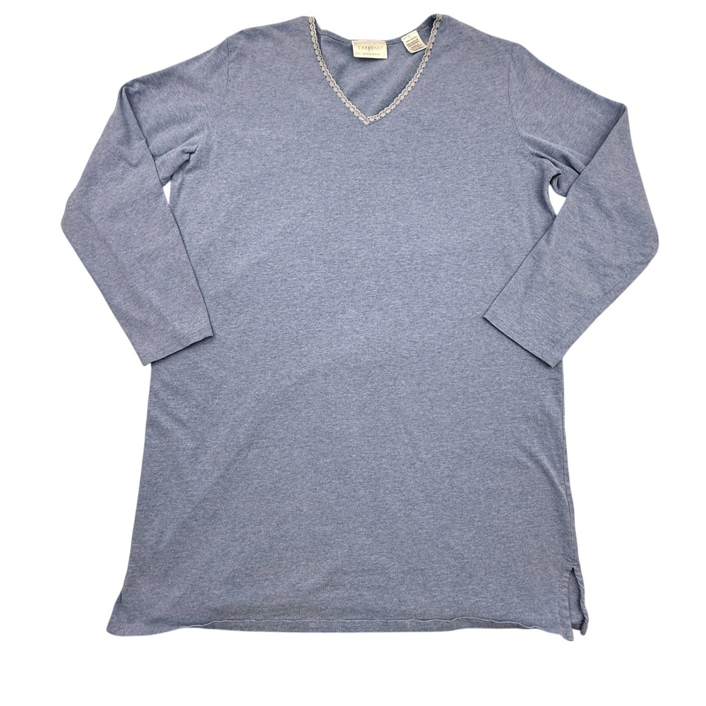 Cabernet‎ Sleepwear Women's Large Long Sleeve Sleep Shirt Blue Lace Trim Vintage